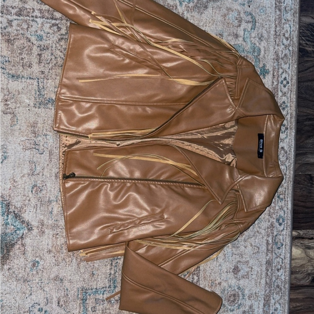 Blank NYC Brown Leather Jacket with Fringe